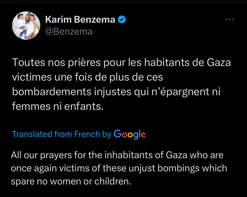 عکس‌| پیام کریم بنزما برای مردم فلسطین