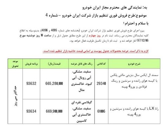 آغاز فروش فوری سمند ال‌ایکس و رانا + جدول