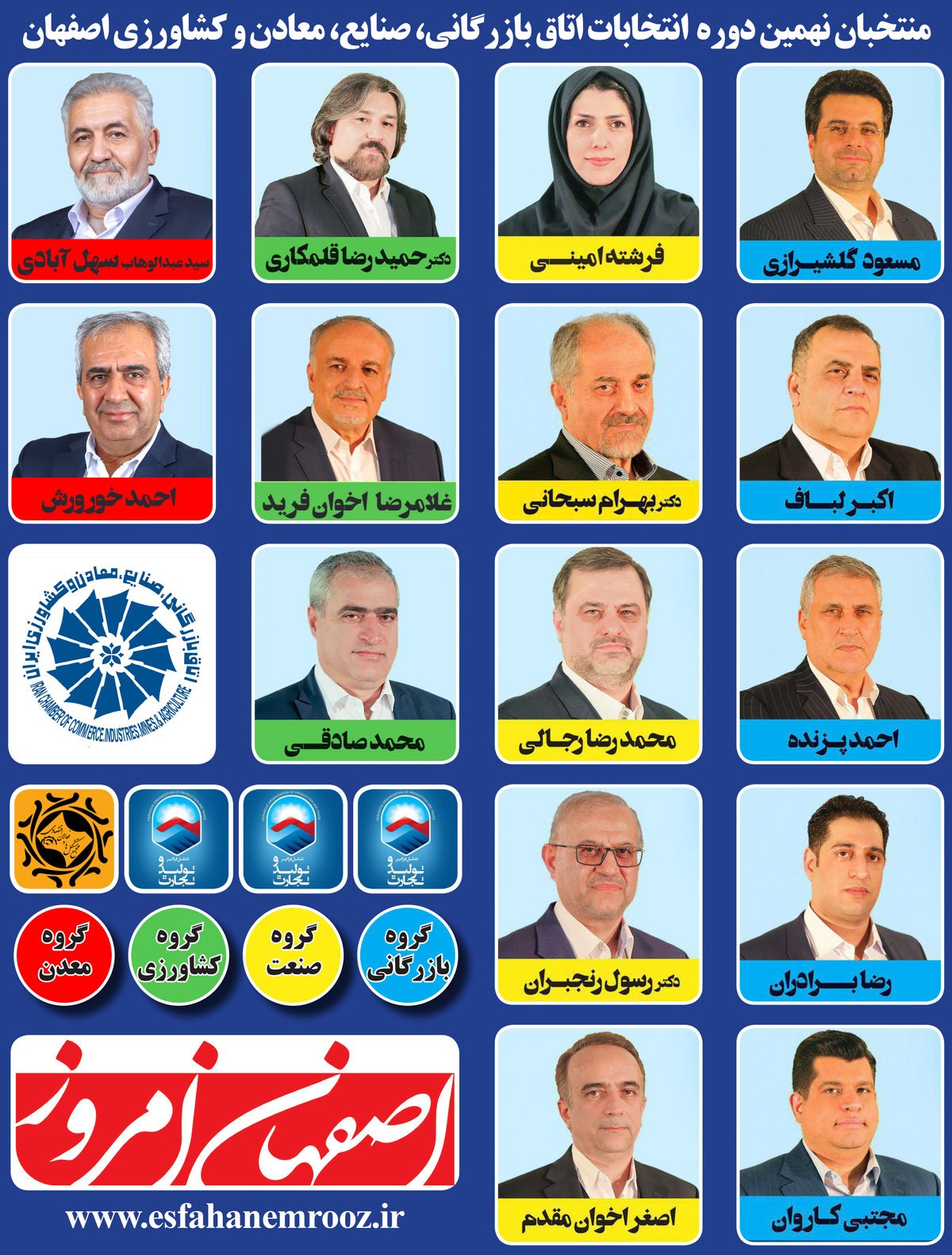 اعلام ترکیب چهارساله هیئت نمایندگان اتاق بازرگانی اصفهان