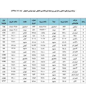 فهرست پروازهای فرودگاه بین المللی شهید بهشتی اصفهان