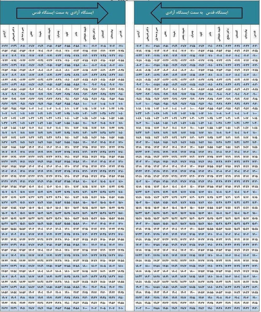 اعلام برنامه زمان‌بندی حرکت متروی اصفهان +جدول