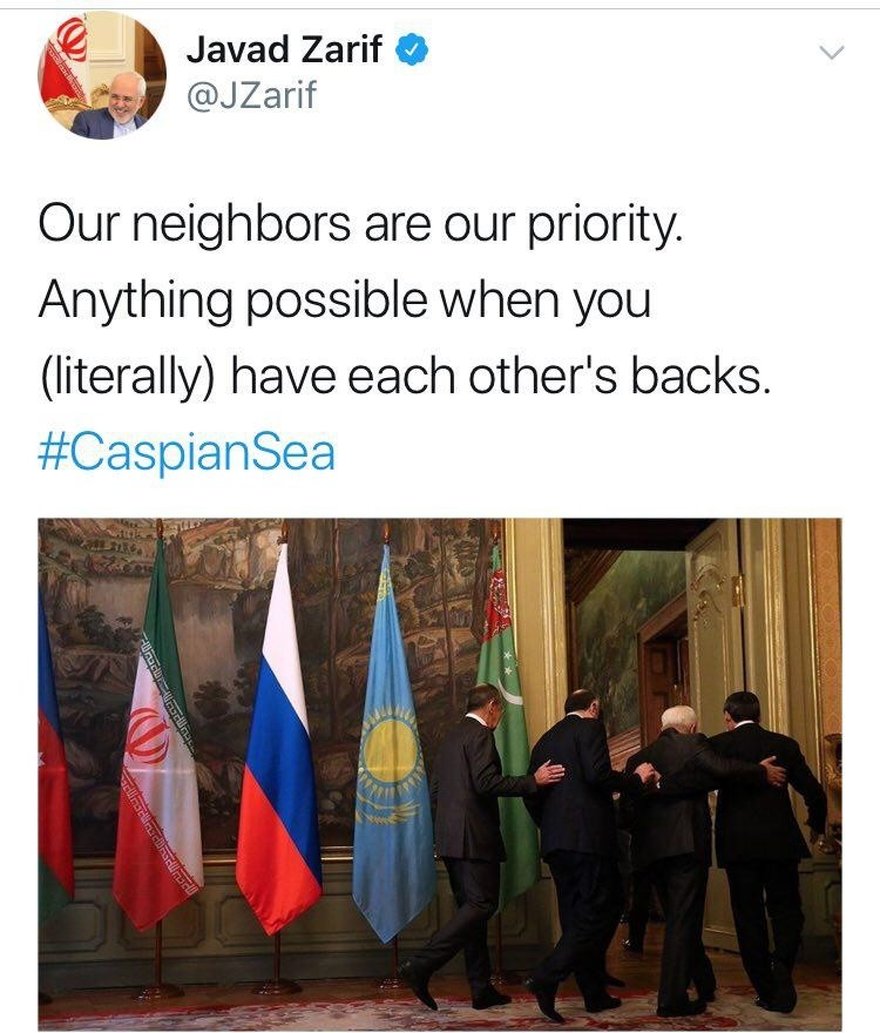 ظریف جالب‌ترین عکس نشست خزر را توئیت کرد