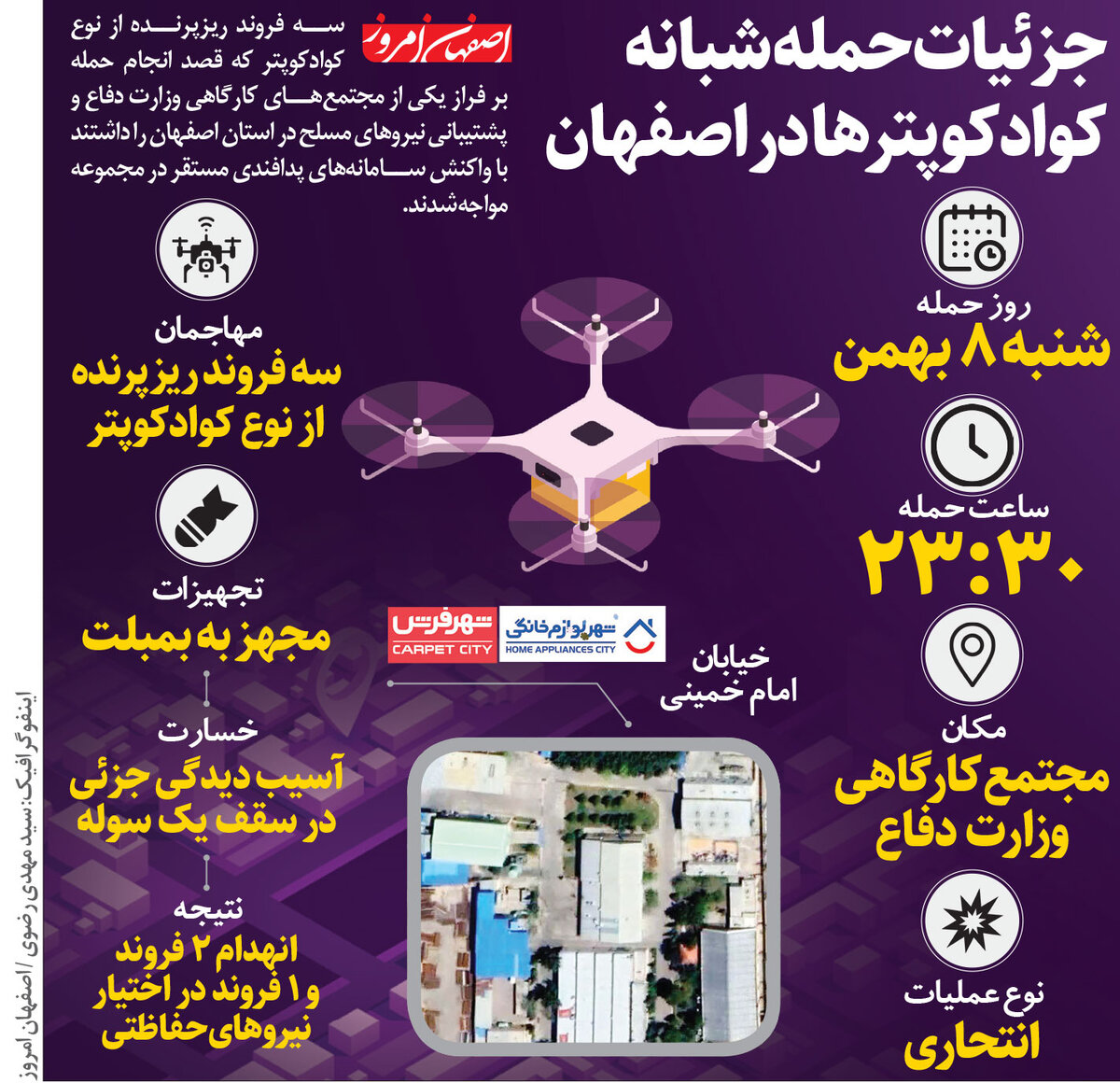 جزئیات حمله شبانه کوادکوپترها در اصفهان