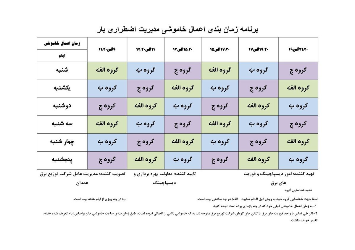 برنامه قطع برق همدان چهارشنبه 17 مرداد97