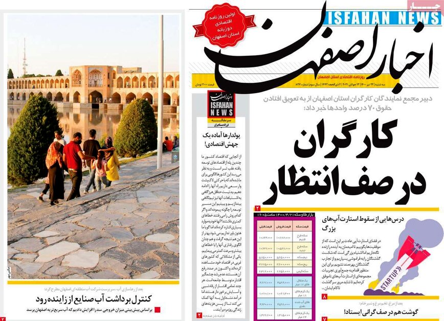 صفحه نخست روزنامه‌های امروز اصفهان چهارشنبه 23 تیر 1400