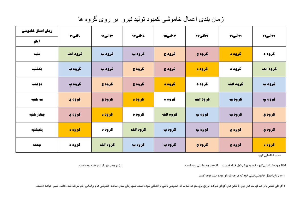 برنامه قطعی برق همدان