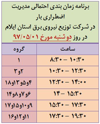 برنامه قطع برق ایلام دوشنبه 1 مرداد 97