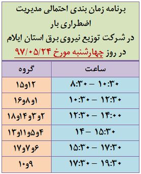 برنامه قطع برق ایلام چهارشنبه 24 مرداد97