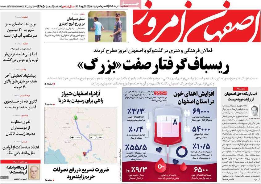 صفحه نخست روزنامه‌های امروز اصفهان سه شنبه 10 مرداد 1402