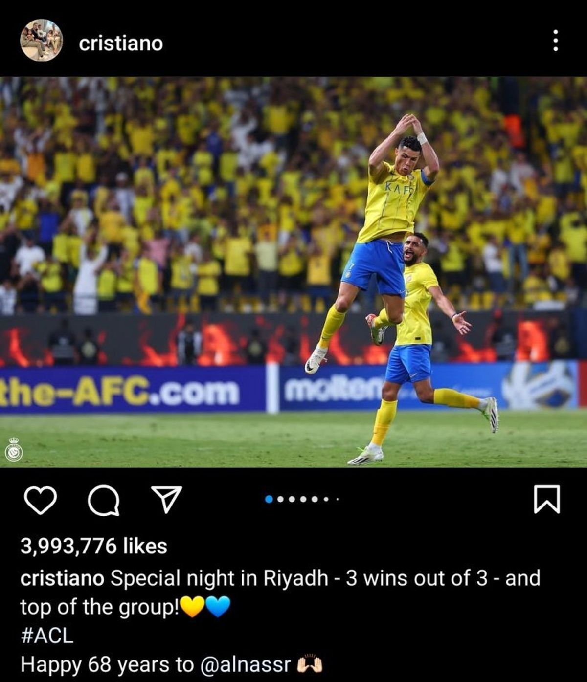 عکس| تبریک ویژه رونالدو به النصر در شب خاص ریاض!