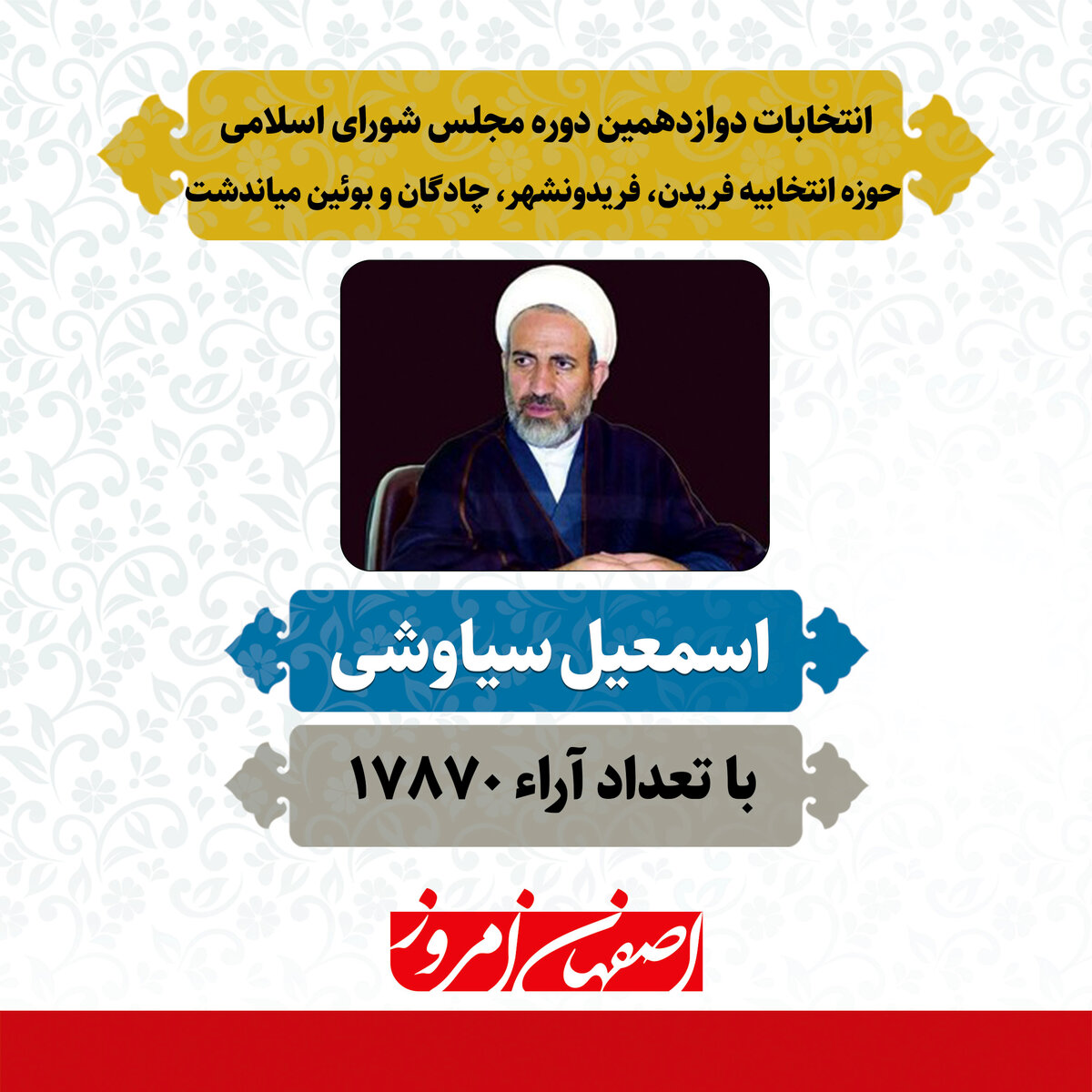 «اسمعیل سیاوشی» منتخب مردم فریدن، فریدونشهر، چادگان و بوئین میاندشت در دوازدهمین دوره مجلس شورای اسلامی