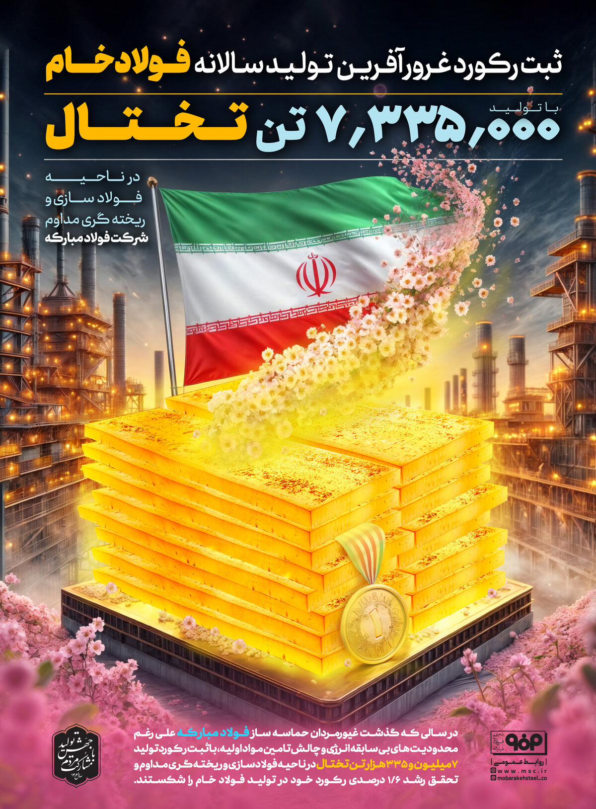 رکورد شکنی تولید فولاد خام در فولاد مبارکه علیرغم تعطیلی یک هفته‌ای کامل خطوط